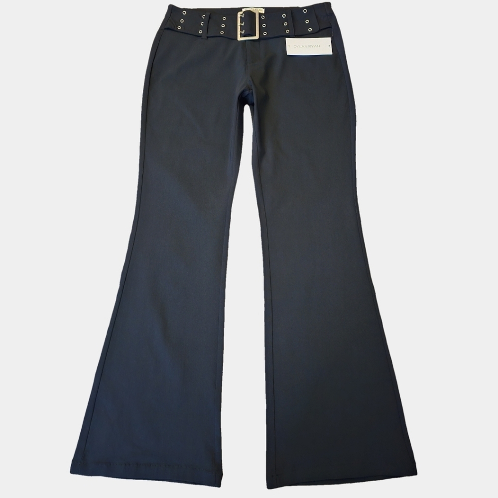 Dylan Ryan Mid-Rise Black Front Belt Detail Flare Dress Pants Size L